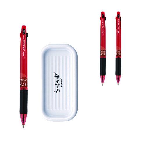 자바펜 제트3볼 펜 0.38mm 3p + 펜트레이 세트, 레드(볼펜), 랜덤발송(펜트레이), 1세트