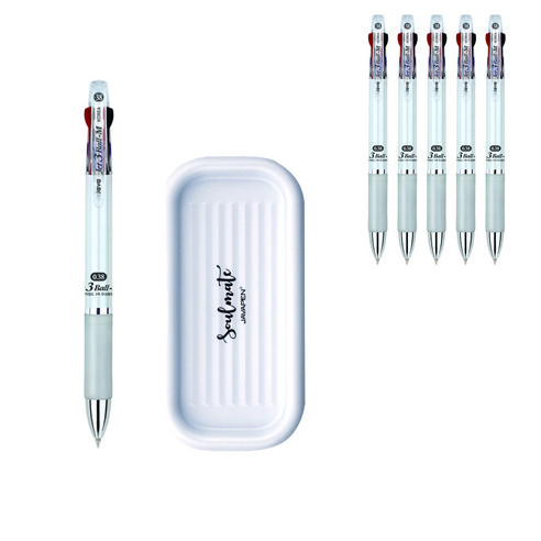 자바펜 제트3볼 M 펜 0.38mm 6p + 펜트레이 세트, 화이트(볼펜), 랜덤발송(펜트레이), 1세트