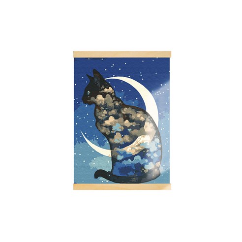 아트조이 DIY 행잉 명화그리기 족자형 30 x 40 cm, 달과 고양이, 1개