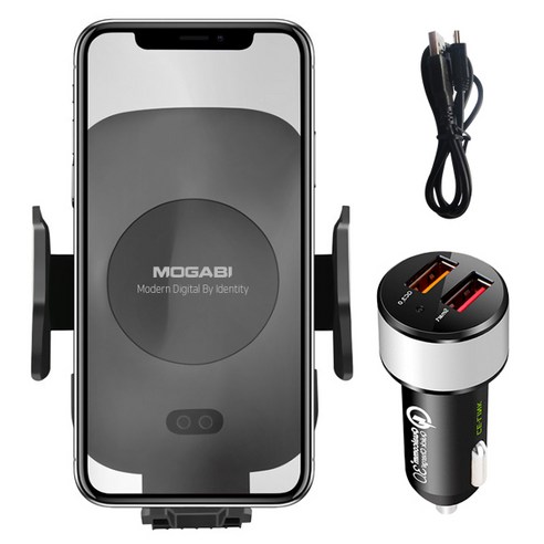 모가비 차량용 핸드폰 거치대 + 퀄컴 3.0 USB CE LINK 차량용 충전기 세트, 블랙(거치대), 랜덤발송(충전기), 1세트