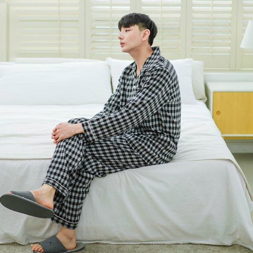 민트코코아 남성용 체크긴팔잠옷 상하의 세트