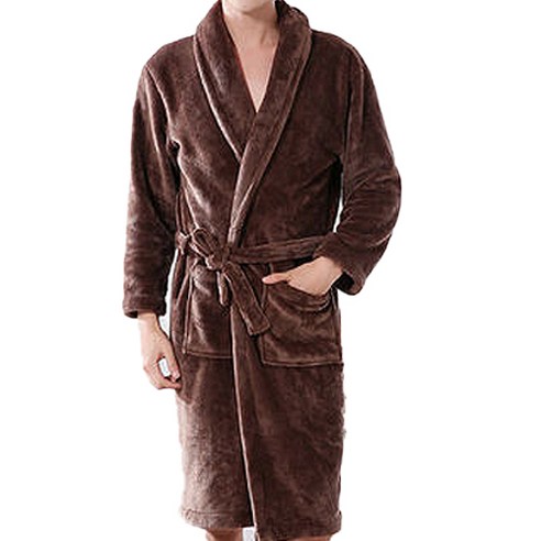 따뜻하고 부드러운 극세사 샤워가운 L, 브라운, 1개