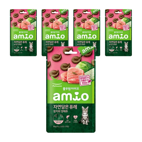 풀무원아미오 전연령 고양이 자연담은 퓨레 습식사료, 참치, 10g, 5개