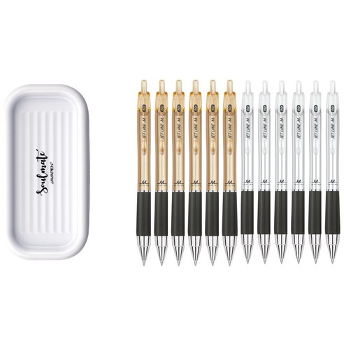 자바펜 제트라인M biz 볼펜 1.0mm 2종 x 6p + 펜트레이 세트, 골드.실버(볼펜).화이트(펜트레이), 1세트