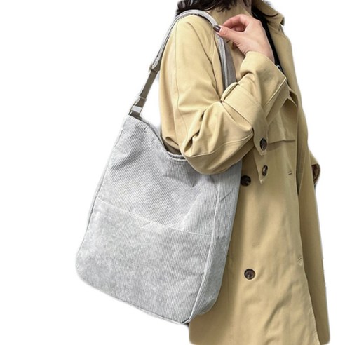 JCP 코듀로이 더블 포켓 기저귀 숄더백, 그레이