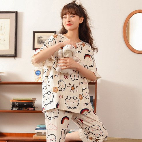 女 時尚 睡衣 上下 套裝 成年女性 成年女性 女裝 女人 女士 女士 家居服 春秋 季節