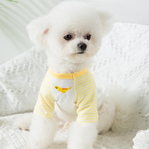 하이가이 강아지 스트라이프 공룡 나그랑 티셔츠, 옐로우