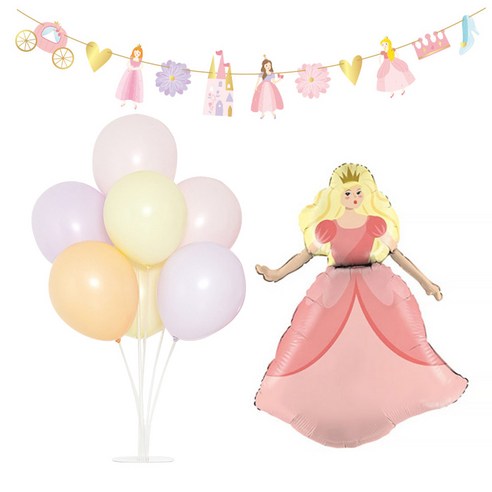 파티마트 풍선스탠드 은박풍선 가랜드 생일파티용품세트, 프린세스(은박풍선), 랜덤발송(고무풍선), 1세트