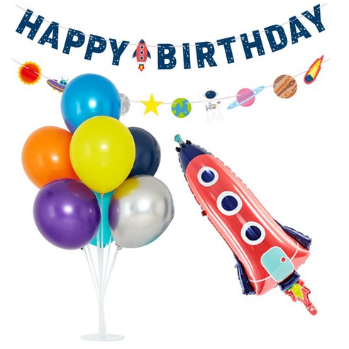 파티마트 풍선스탠드 은박풍선 가랜드 생일파티용품세트, 플라잉로켓(은박풍선), 랜덤발송(고무풍선), 1세트