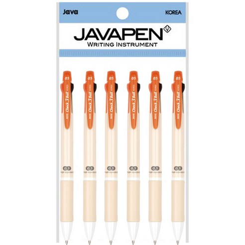 자바펜 체크 3볼 멀티펜 0.5mm, 오렌지, 6개