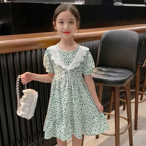 오렌지다몸 여아용 브이카라 배색 꽃잎 원피스