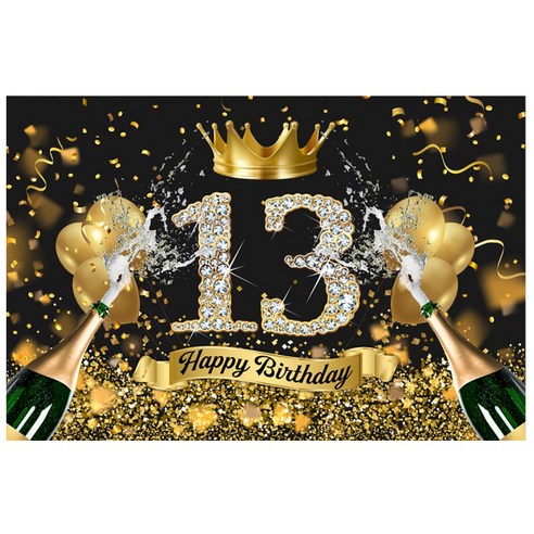 셀레네 블랙골드 샴페인 생일파티 배너, A02