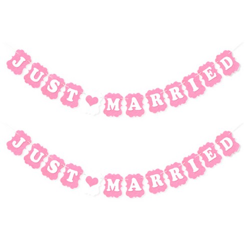 JUST MARRIED 클래식 펠트 가랜드, 핑크 + 핑크하트, 2개