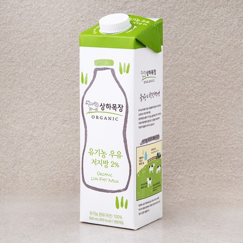 상하목장 유기농 인증 우유 저지방, 900ml, 4개