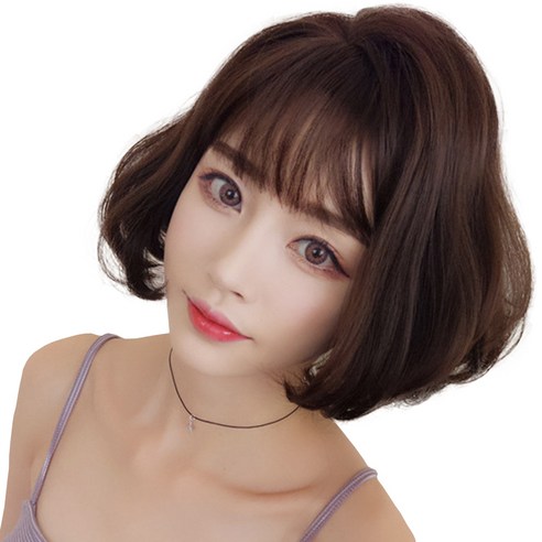하이유니 보브컷 C컬 펌 단발 통가발 26cm + 가발망 + 거치대 세트, 다크브라운, 1세트