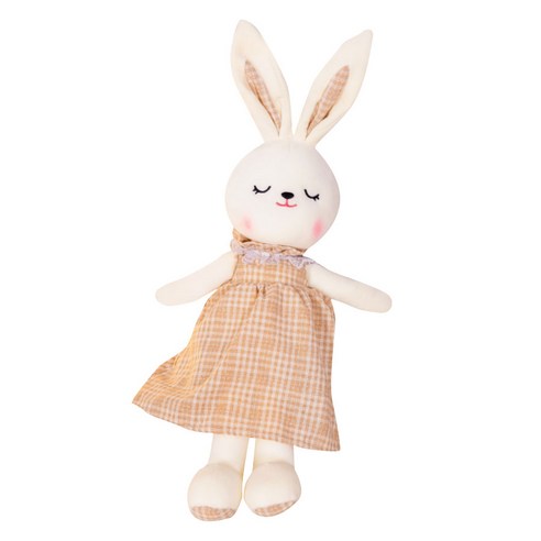 해솔 체크무늬 원피스 토끼 동물 캐릭터 인형, 베이지, 50cm