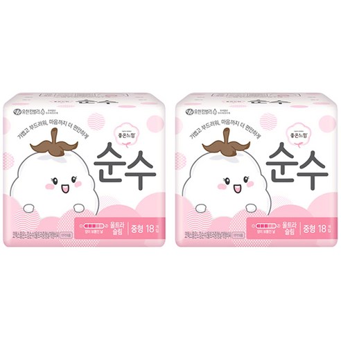 좋은느낌 순수 울트라 중형 생리대 날개형, 16개입, 2개