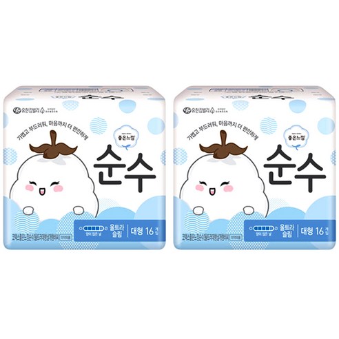 좋은느낌 순수 울트라 대형 생리대 날개형, 16개입, 2개