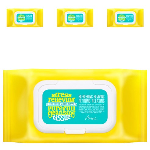 아리얼 스트레스 릴리빙 퓨어풀 클렌징 티슈, 80매, 4개