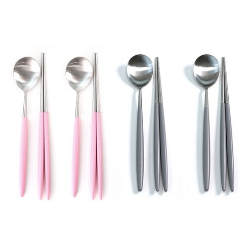 리빙해피 봉봉 컬러 수저 4벌 세트, 핑크, 그레이, 숟가락  4p + 젓가락 4p