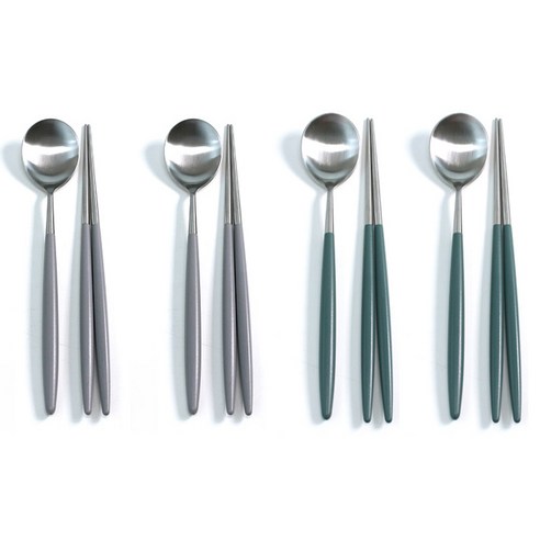 리빙해피 봉봉 컬러 수저 4벌 세트, 올리브, 그레이, 숟가락  4p + 젓가락 4p, 1개