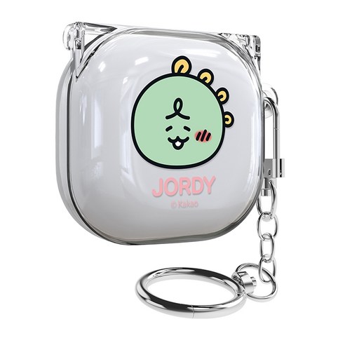 카카오프렌즈 니니즈 죠르디 일상 갤럭시 버즈 2 / 프로 / 라이브 호환 투명 슬림 케이스 + 키링 세트, 페이스 핑크