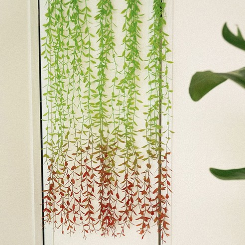 플라우스302 행잉플랜트조화 벽걸이 장식 미니 버들잎 바인 100cm 5p, 그린 + 레드