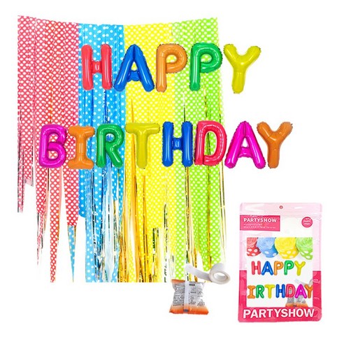 파티쇼 생일파티 파티 스트리머 도트 4종 + 메세지 은박 풍선 생일컬러풀 + 글루닷 세트, 1세트, 레드, 블루, 옐로우, 그린(스트리머)