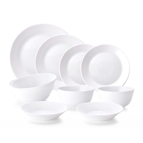 파이렉스 밀크글라스 2인 식기세트 10p, 밥공기 2p + 국그릇 2p + 앞접시 2p + 소접시 2p + 중접시 + 대접시, 밀크화이트