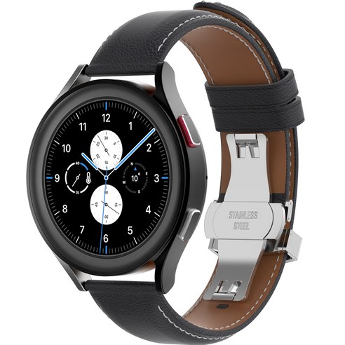 케이엠 스마트워치 가죽 디버클 스트랩 밴드 20mm, 블랙