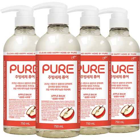 퓨어 주방세제 애플밤, 750ml, 4개