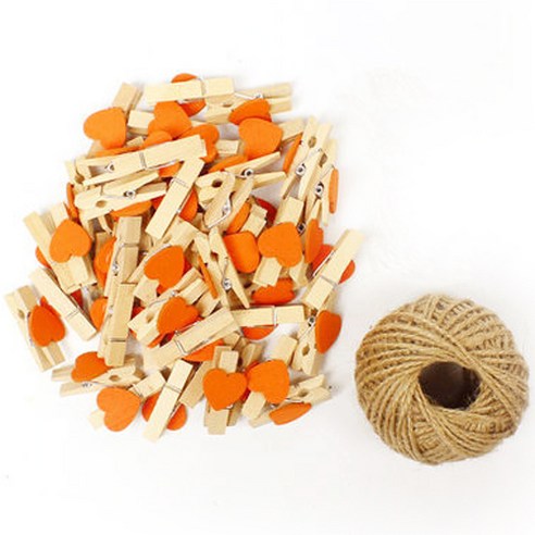 작은 나무집게 3.5cm 50p + 로프 30m 세트, 23 화이트 오렌지(나무집게), 1세트