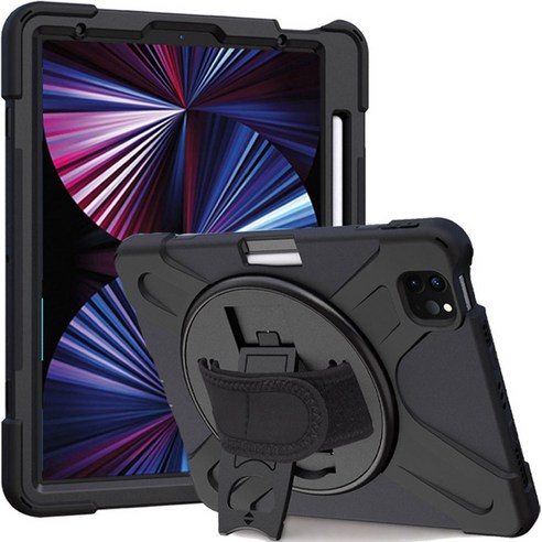 오젬 핸드스트랩 스탠드 태블릿PC 하드커버 케이스, 블랙