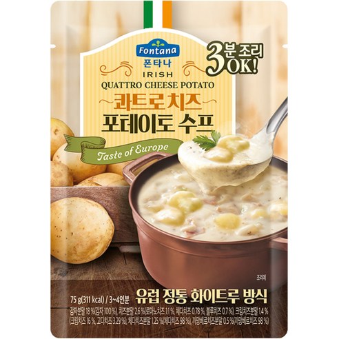 폰타나 아이리쉬 콰트로치즈 포테이토 수프 파우치, 75g, 3개 크림차우더