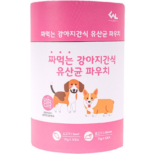 씨엔앨라이프 짜먹는 강아지간식 유산균 파우치 15g 2종 30p + 30p, 소고기, 연어, 1세트