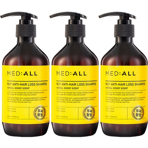 메디올 알시피 안티 헤어 로스 두피청정 샴푸 우디향, 300ml, 3개