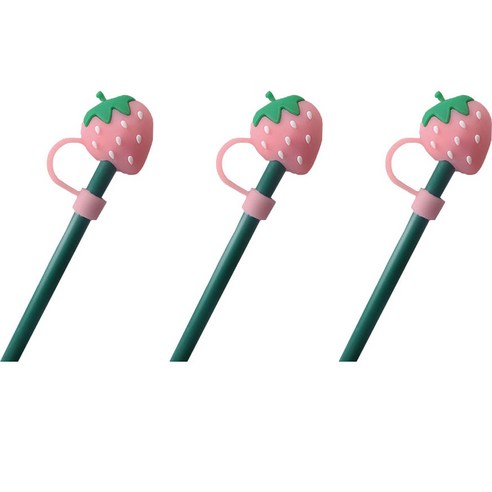 오달라 모아컵 디자인 실리콘 캐릭터 빨대 뚜껑 마개 캡 스토퍼, 3개, 핑크딸기