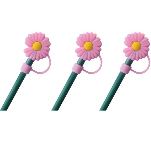 오달라 모아컵 디자인 실리콘 캐릭터 빨대 뚜껑 마개 캡 스토퍼, 3개, 핑크데이지