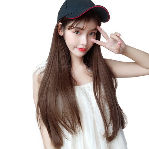 하이유니 스트레이트 펌 시스루 뱅 헤어 모자 가발 50cm, 커피브라운, 1개