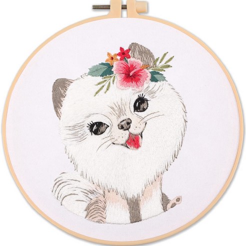 강아지 아트 자수 DIY 30 x 30 cm, TYPE4, 1세트