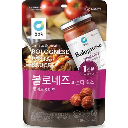 청정원 싱글 파우치 볼로네즈 토마토 파스타소스, 1개, 140g