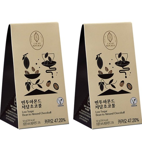 카카오리퍼블릭 빈투 아몬드초코볼 무설탕 비건 다크 초콜릿, 50g, 2개