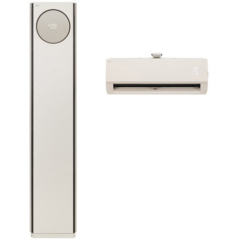 LG 81.8㎡(24.8평) + 18.7㎡(5.7평) 휘센 오브제컬렉션 타워에어컨 2in1 프리미엄 카밍 베이지 일반배관형 FQ25PDNBE2 방문설치