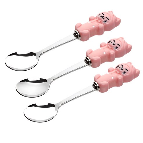 플라라 유아용 고양이 숟가락, 핑크, 숟가락 3p