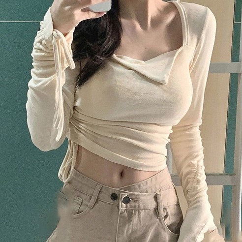 女士T卹 火箭快遞T卹 長袖T卹 短款T卹 春季T卹 秋季T卹 換季T卹 肚臍T卹 方領T卹