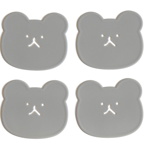 에이드엘 곰 실리콘 컵받침 4p, 라이트그레이, 1세트