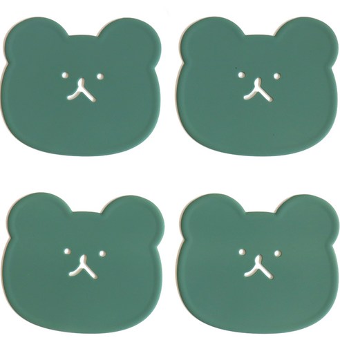 에이드엘 곰 실리콘 컵받침 4p, 카키, 1세트
