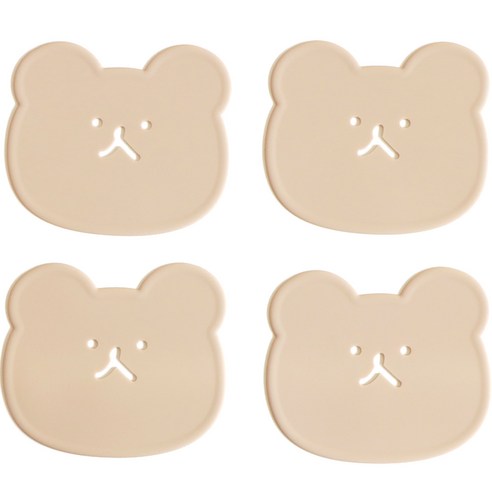 에이드엘 곰 실리콘 컵받침 4p, 밀크티, 1세트