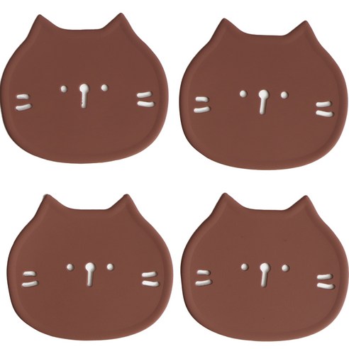 에이드엘 고양이 실리콘 컵받침 4p, 초코브라운, 1세트