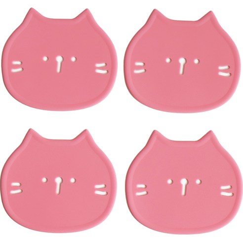 에이드엘 고양이 실리콘 컵받침 4p, 크림핑크, 1세트
